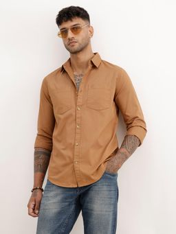 WROGN - Mens Solid Brown Full Sleeves Casual Shirt