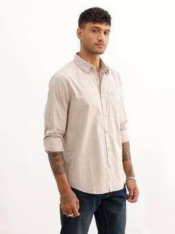 WROGN - Mens Solid Beige Full Sleeves Casual Shirt