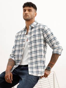 WROGN - Mens Checks White Full Sleeves Casual Shirt