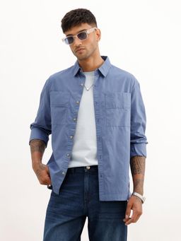WROGN - Mens Solid Blue Full Sleeves Casual Shirt
