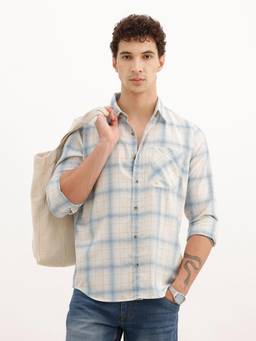 WROGN - Mens Checks Blue Full Sleeves Casual Shirt