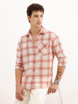 WROGN - Mens Checks Orange Full Sleeves Casual Shirt