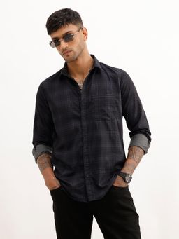 WROGN - Mens Checks Black Full Sleeves Casual Shirt