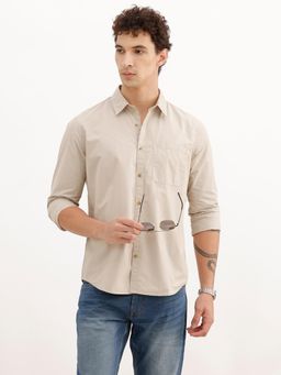WROGN - Mens Solid Beige Half Sleeves Casual Shirt