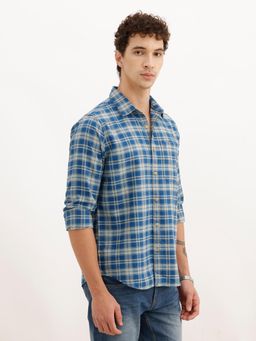 WROGN - Mens Checks Blue Half Sleeves Casual Shirt