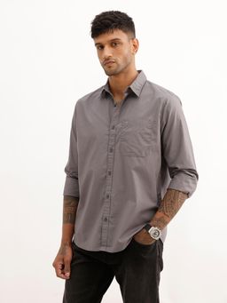 WROGN - Mens Solid Grey Full Sleeves Casual Shirt