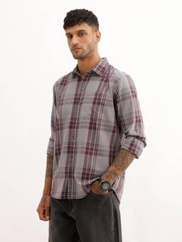 WROGN - Mens Checks Grey Full Sleeves Casual Shirt