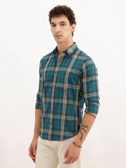 WROGN - Mens Checks Teal Full Sleeves Casual Shirt