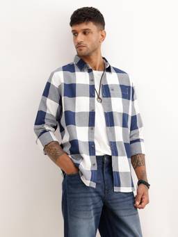 WROGN - Mens Checks Blue Full Sleeves Casual Shirt