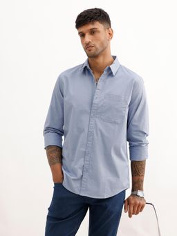 WROGN - Mens Solid Blue Full Sleeves Casual Shirt