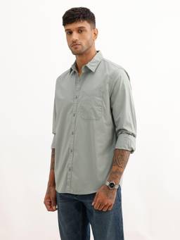 WROGN - Mens Solid Green Full Sleeves Casual Shirt