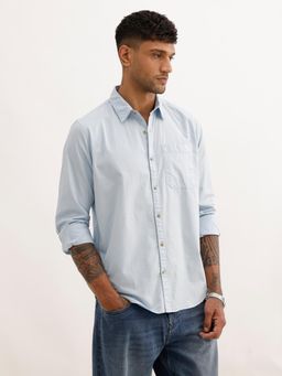 WROGN - Mens Solid Blue Full Sleeves Casual Shirt