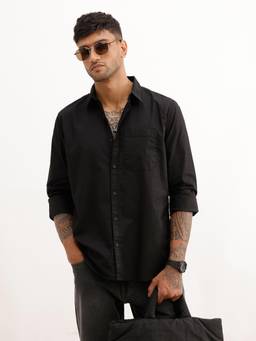 WROGN - Mens Solid Black Full Sleeves Casual Shirt