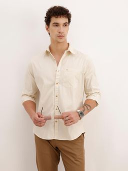 WROGN - Mens Solid Beige Full Sleeves Casual Shirt