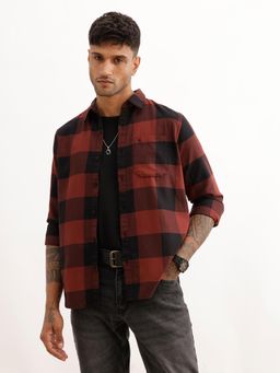 WROGN - Mens Checks Red Full Sleeves Casual Shirt
