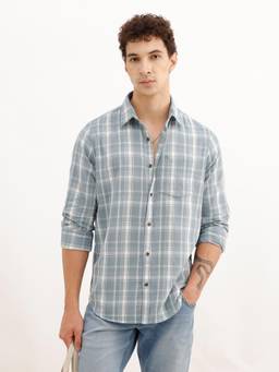 WROGN - Mens Checks Blue Full Sleeves Casual Shirt