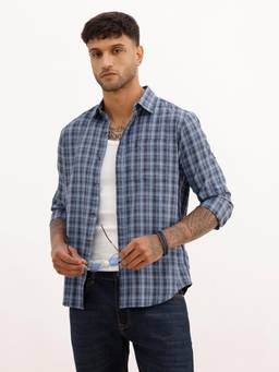 WROGN - Mens Checks Blue Full Sleeves Casual Shirt