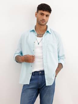 WROGN - Mens Solid Blue Full Sleeves Casual Shirt
