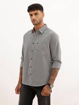 WROGN - Mens Solid Grey Full Sleeves Casual Shirt