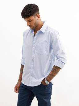 WROGN - Mens Checks Blue Full Sleeves Casual Shirt