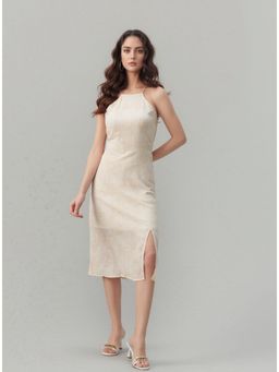 Twenty Dresses by Nykaa Fashion - Womens Solid Off White Halter Neck Midi Dress