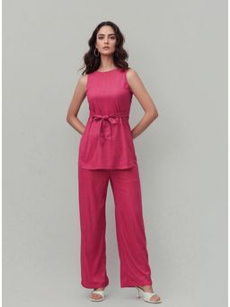 Twenty Dresses by Nykaa Fashion - Womens Solid Rose Pink Sleeveless Tie-Up Co-Ord Set