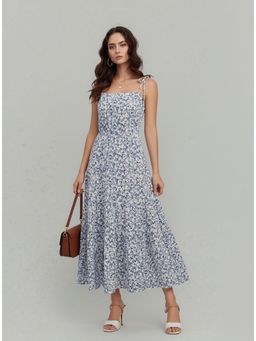 Twenty Dresses by Nykaa Fashion - Womens White Blue Floral Midi Dress