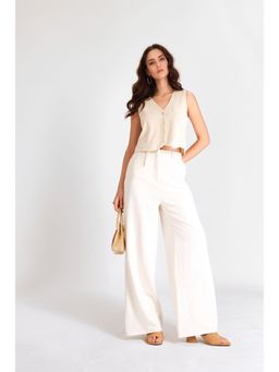 Twenty Dresses by Nykaa Fashion - Womens Solid Off White Sleeveless Co-Ord Set