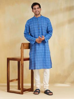 Fabindia - Blue Cotton Hand Block Printed Long Kurta
