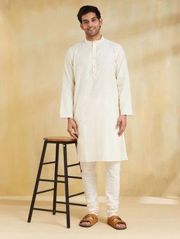 Fabindia - Natural Cotton Silk Blend Cutwork Long Kurta