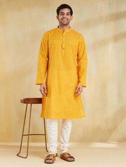 Fabindia - Yellow Cotton Hand Block Printed Long Kurta