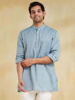 Fabindia - Blue Cotton Striped Short Kurta
