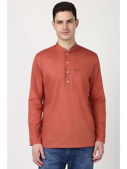 Peter England - Men Red Solid Slim Fit Casual Kurta