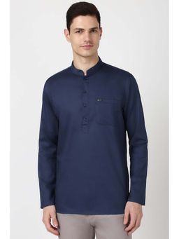 Peter England - Men Navy Blue Solid Slim Fit Casual Kurta