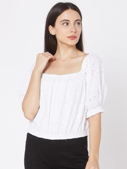 Spykar - White Cotton Regular Fit Blouse Top for Women
