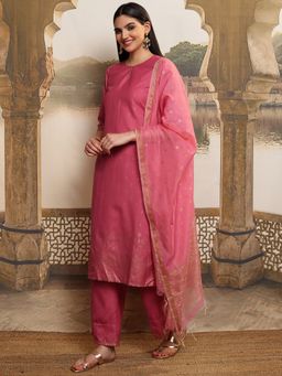 VISHUDH - Women Pink Printed Kurta with Palazzo & Dupatta (Set of 3)