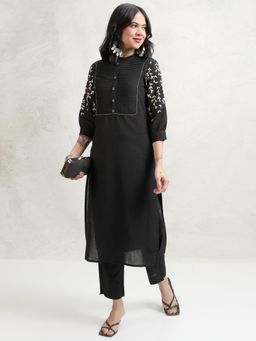 VISHUDH - Women Black Embroidered Kurta with Pant (Set of 2)