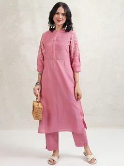 VISHUDH - Women Pink Embroidered Kurta with Pant (Set of 2)