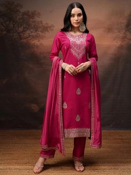 VISHUDH - Women Pink Embroidered Kurta with Pant & Dupatta (Set of 3)