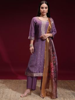 VISHUDH - Women Purple Floral Kurta with Pant & Dupatta (Set of 3)