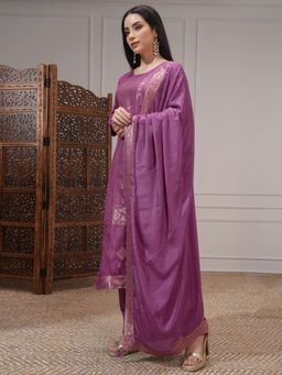 VISHUDH - Women Mauve Woven Kurta with Pant & Dupatta (Set of 3)