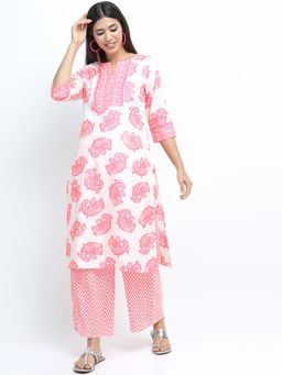 VISHUDH - Women Pink Paisley Kurta with Palazzo (Set of 2)