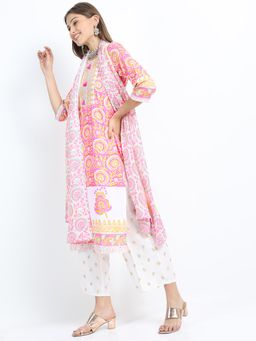 VISHUDH - Women Pink Floral Kurta with Palazzo & Dupatta (Set of 3)