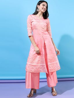 VISHUDH - Women Pink Printed Kurta with Palazzo (Set of 2)