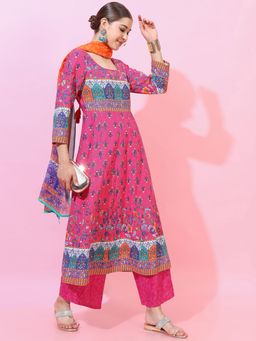 VISHUDH - Women Multi-Color Printed Kurta with Palazzo & Dupatta (Set of 3)