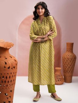 VISHUDH - Women Green Printed Kurta with Pant & Dupatta (Set of 3)