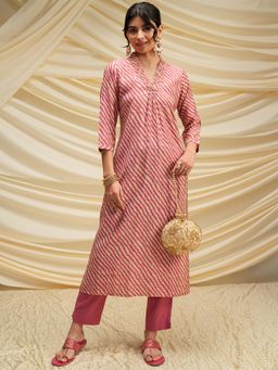 VISHUDH - Women Pink Printed Kurta with Pant & Dupatta (Set of 3)