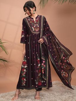 VISHUDH - Women Purple Embroidered Kurta with Pant & Dupatta (Set of 3)