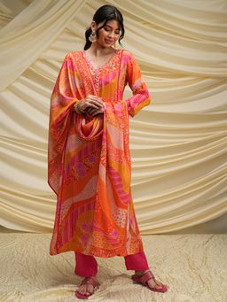 VISHUDH - Women Pink Printed Kurta with Pant & Dupatta (Set of 3)