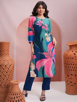 VISHUDH - Women Multi-Color Floral Kurta with Pant (Set of 2)